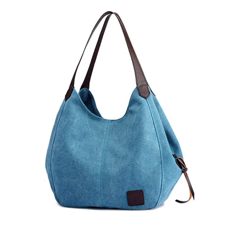 Canvas Bag Simple Wild Lady Retro Art Casual Bag Single Shoulder Bag(Lake Blue )