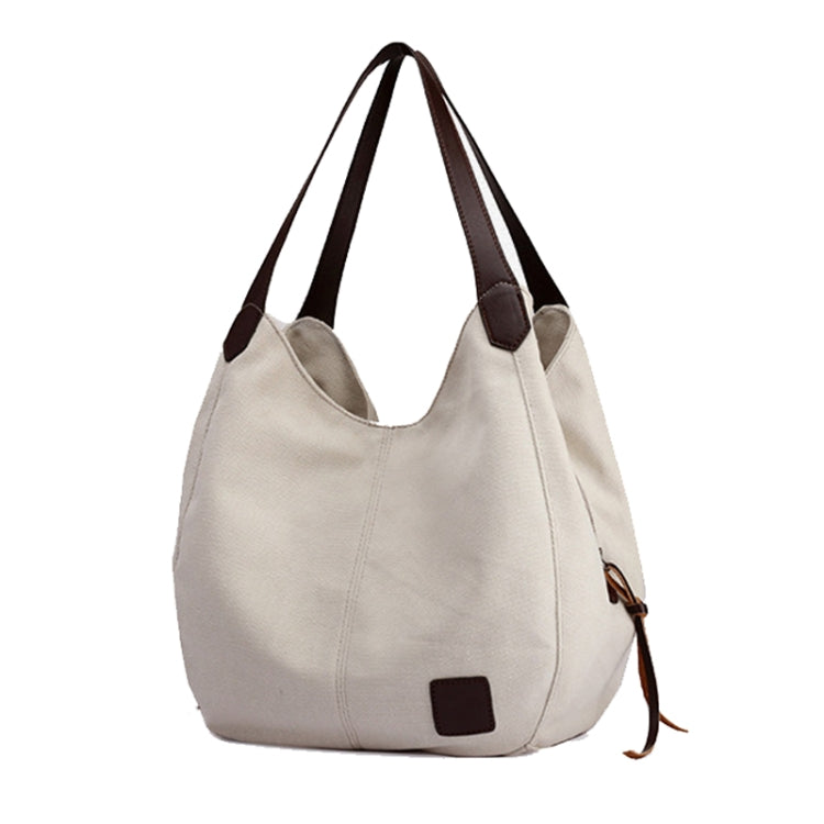 Canvas Bag Simple Wild Lady Retro Art Casual Bag Single Shoulder Bag(Beige)