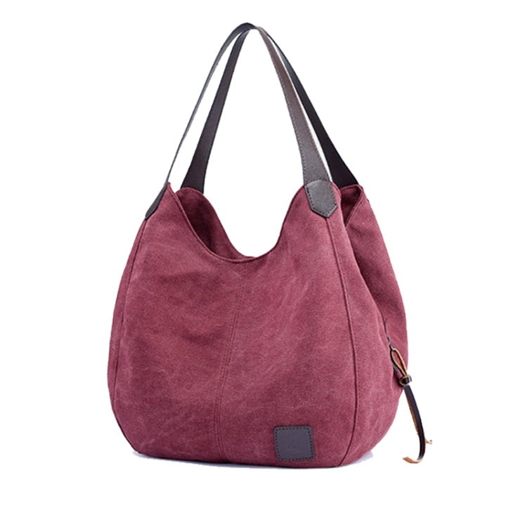 Canvas Bag Simple Wild Lady Retro Art Casual Bag Single Shoulder Bag(Purple Coffee)