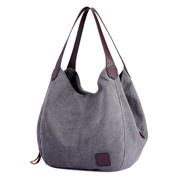 Canvas Bag Simple Wild Lady Retro Art Casual Bag Single Shoulder Bag( Gray)