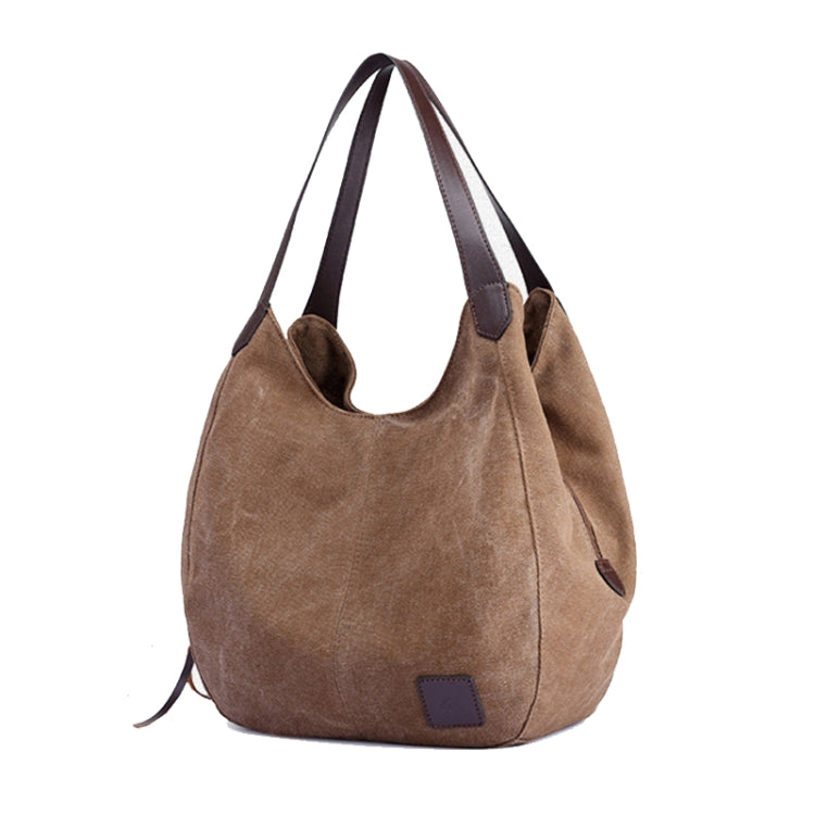 Canvas Bag Simple Wild Lady Retro Art Casual Bag Single Shoulder Bag(Coffee)