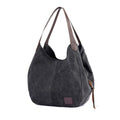 Canvas Bag Simple Wild Lady Retro Art Casual Bag Single Shoulder Bag(Black)