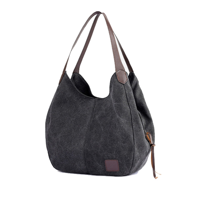 Canvas Bag Simple Wild Lady Retro Art Casual Bag Single Shoulder Bag(Black)