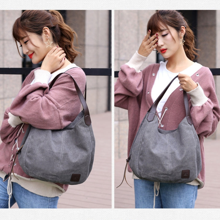 Canvas Bag Simple Wild Lady Retro Art Casual Bag Single Shoulder Bag(Lake Blue )
