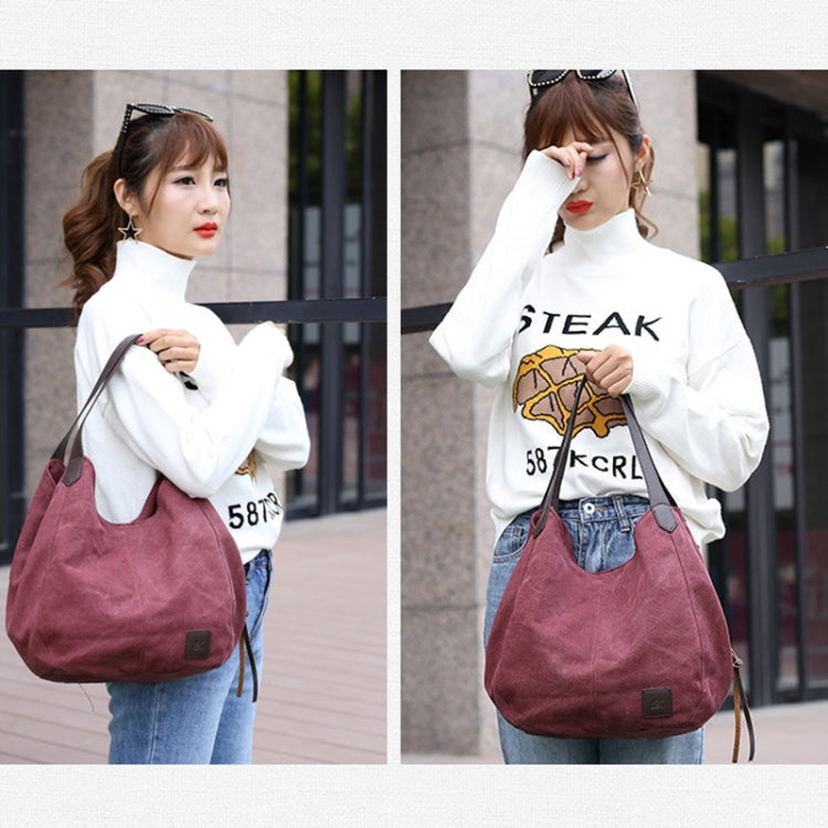 Canvas Bag Simple Wild Lady Retro Art Casual Bag Single Shoulder Bag(Purple Coffee)