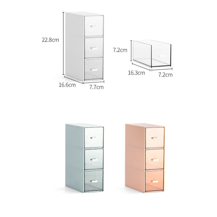 Desktop Drawer Storage Box Cosmetics Office Student Stationery Pen Dormitory Three Grid Desk Rack(Glacier Blue)