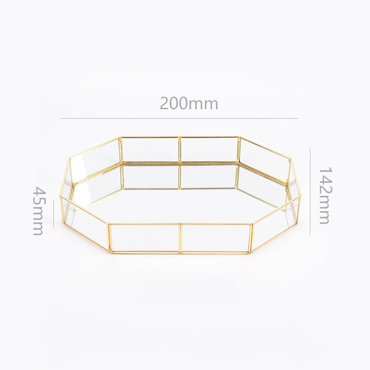 Glass Storage Tray Golden Retro Polygon Mirror Tray Brass Desktop Cosmetics Storage Tray Polygon Small