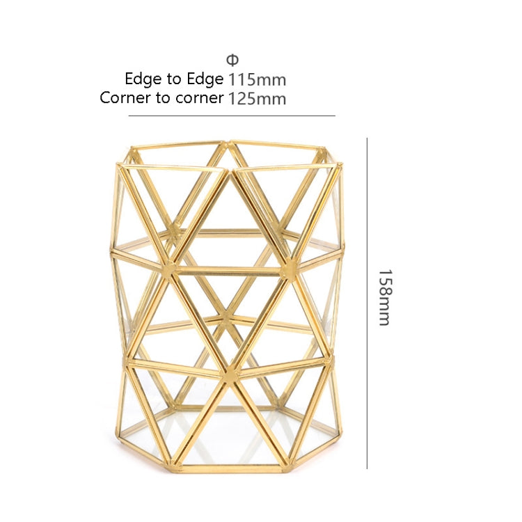 Glass Storage Tray Golden Retro Polygon Mirror Tray Brass Desktop Cosmetics Storage Tray Beauty Brush Bucket