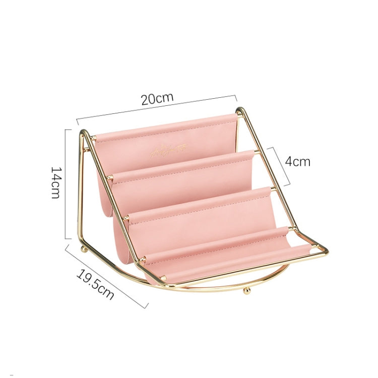 Desktop Racks Multi-Layer Wrought Iron Leather Storage Tray Keys Sundries Tablet Computers Watches Organize Creative Ornaments, Colour: Pink Small