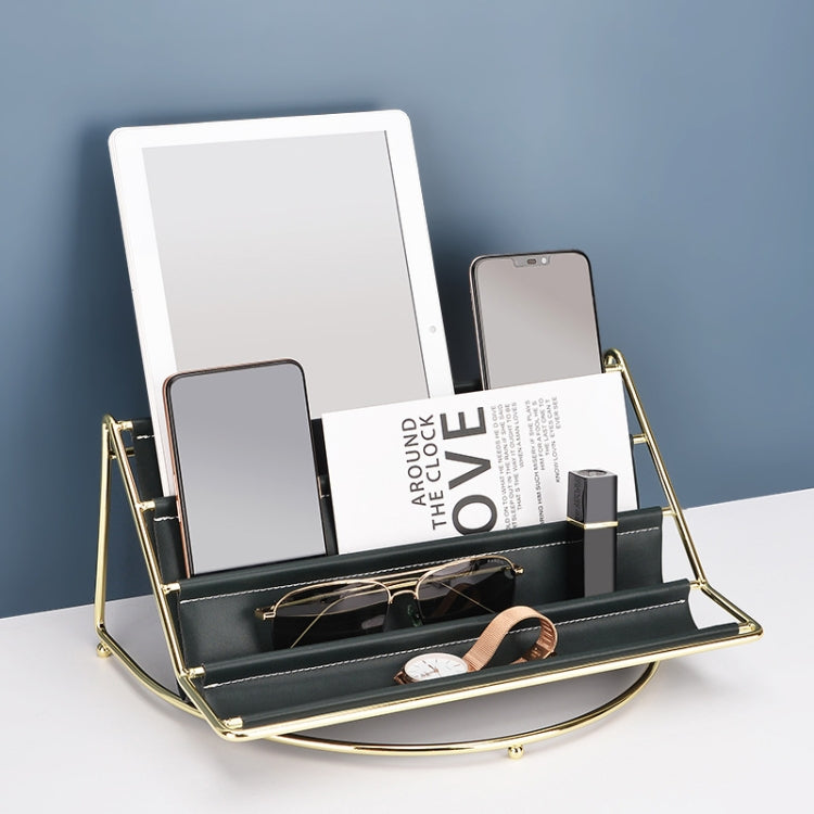 Desktop Racks Multi-Layer Wrought Iron Leather Storage Tray Keys Sundries Tablet Computers Watches Organize Creative Ornaments, Colour: Blue Large