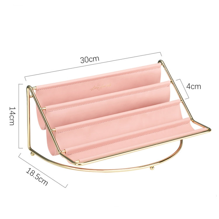 Desktop Racks Multi-Layer Wrought Iron Leather Storage Tray Keys Sundries Tablet Computers Watches Organize Creative Ornaments, Colour: Pink Large
