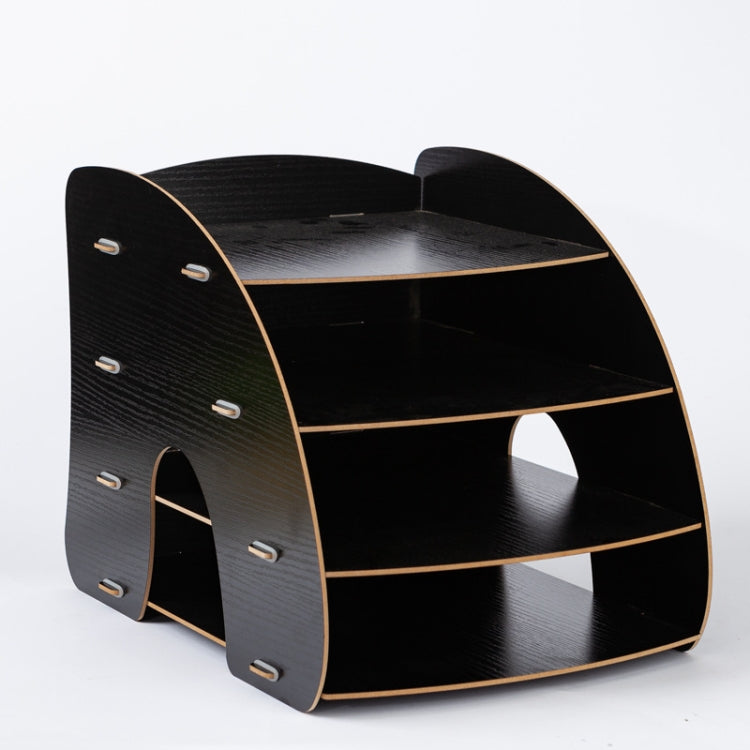 Office Supplies Curved Desktop A4 Storage Box Wooden File Rack Data Rack Shelf(Black)
