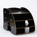 Office Supplies Curved Desktop A4 Storage Box Wooden File Rack Data Rack Shelf(Black)