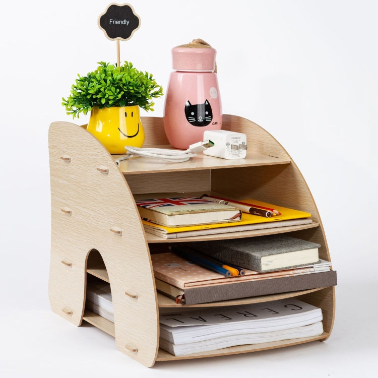 Office Supplies Curved Desktop A4 Storage Box Wooden File Rack Data Rack Shelf(Oak)