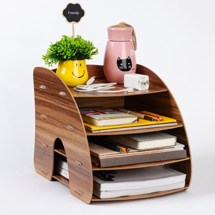 Office Supplies Curved Desktop A4 Storage Box Wooden File Rack Data Rack Shelf(Sakuragi)