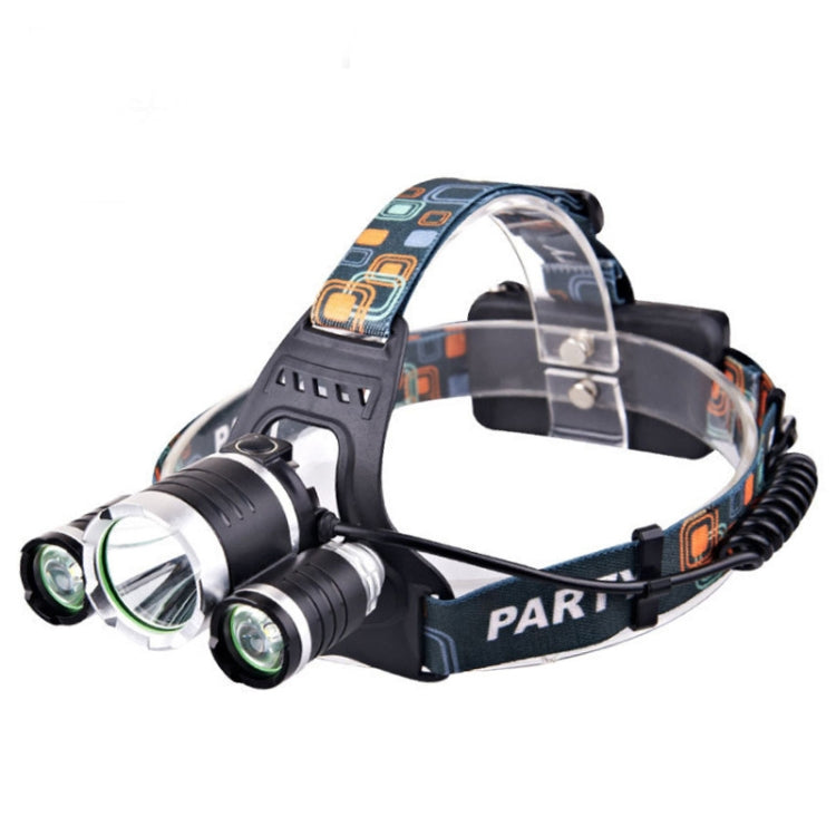 Strong Light Long-Range Rechargeable Three-Head Lamp Outdoor Fishing Lamp Led Head-Mounted Flashlight ( 2 Batteries+EU Plug)