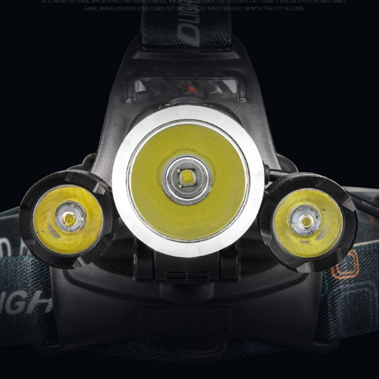 Strong Light Long-Range Rechargeable Three-Head Lamp Outdoor Fishing Lamp Led Head-Mounted Flashlight ( 2 Batteries+EU Plug)