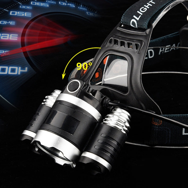 Strong Light Long-Range Rechargeable Three-Head Lamp Outdoor Fishing Lamp Led Head-Mounted Flashlight ( 2 Batteries+EU Plug)