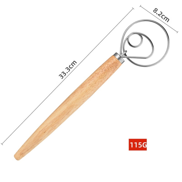 2 PCS 13 Inch Oak Handle Flour Mixer Dough Stainless Steel Mixing Rod Coil Whisk Single Circle Agitator