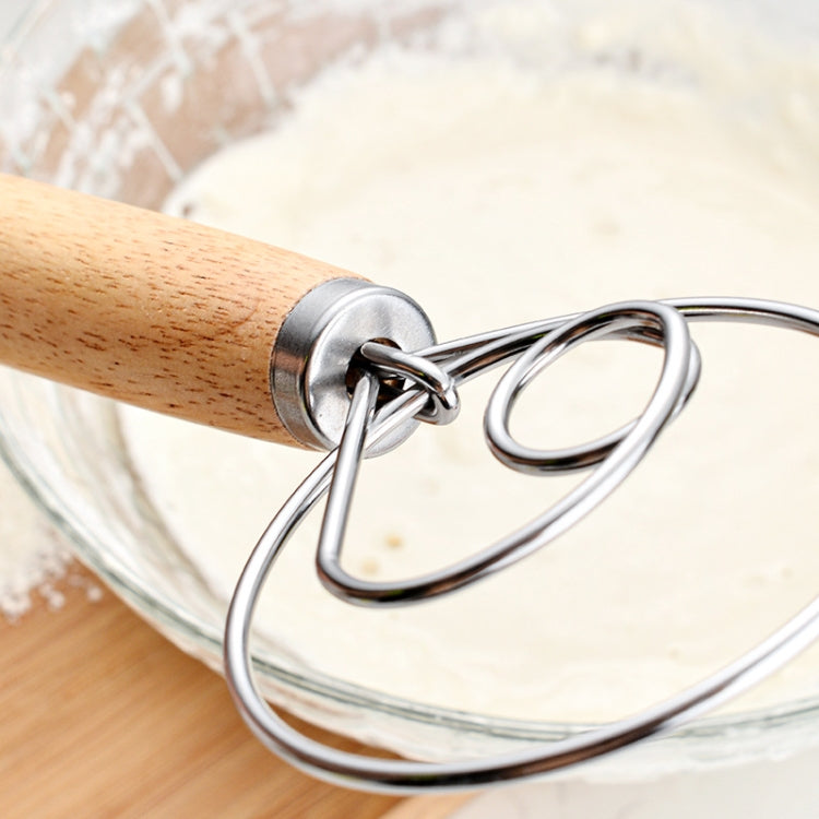2 PCS 13 Inch Oak Handle Flour Mixer Dough Stainless Steel Mixing Rod Coil Whisk Three Circle Agitator