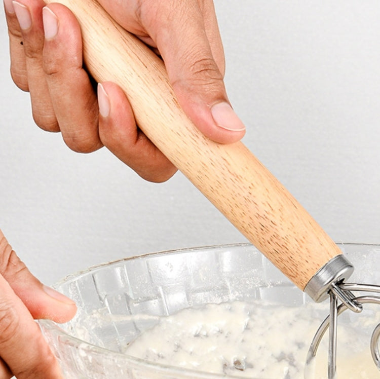 2 PCS 13 Inch Oak Handle Flour Mixer Dough Stainless Steel Mixing Rod Coil Whisk Three Circle Agitator