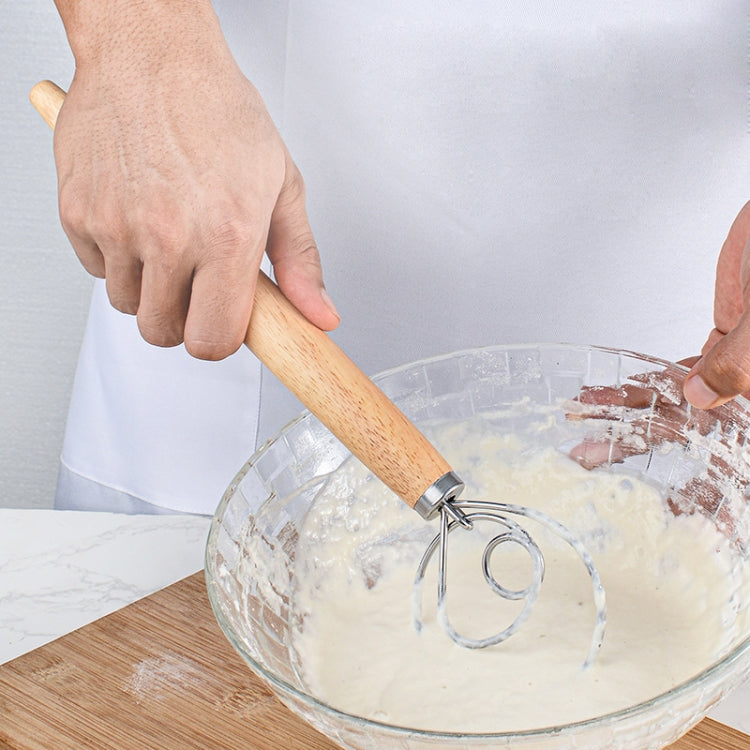 2 PCS 13 Inch Oak Handle Flour Mixer Dough Stainless Steel Mixing Rod Coil Whisk Three Circle Agitator