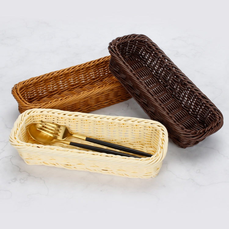 Rattan Woven Basket Cutlery & Fork Storage Basket(Dark Brown)
