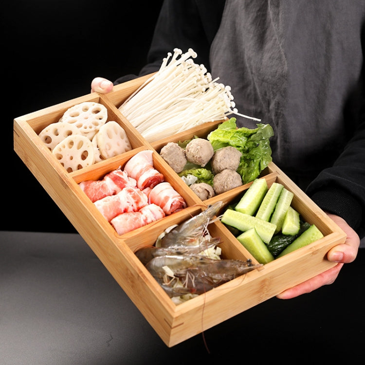 Hot Pot Bamboo Plate Compartmental Platter Vegetable Wood Tray Set Two Grid Plate