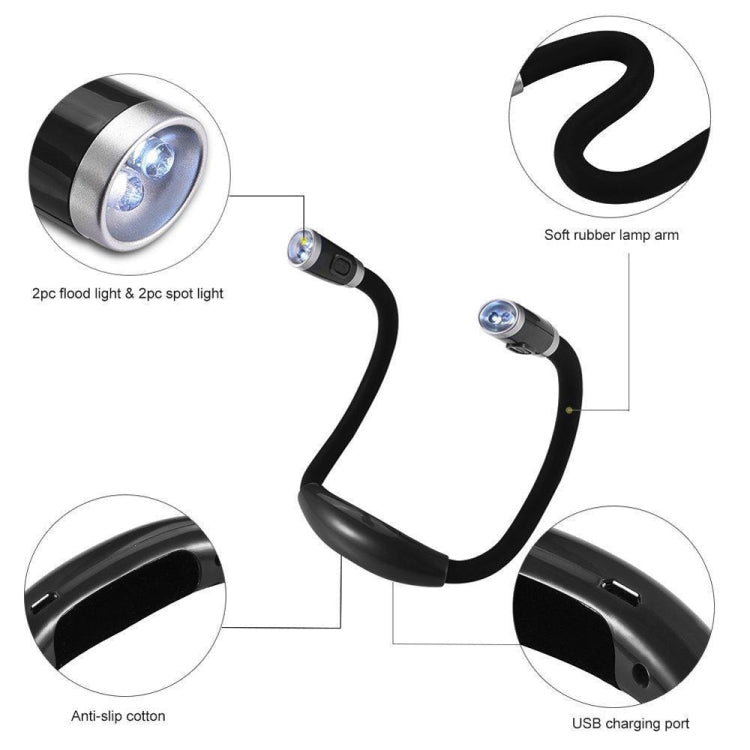 Portable U-shaped LED Flexible Handsfree Hug Neck Reading Book Lamp Torch(Black)