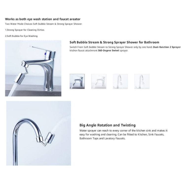 720-Degree Universal Rotating Faucet Anti-Splash Spout Filter Dual-Function Faucet, Specification: Two Sections