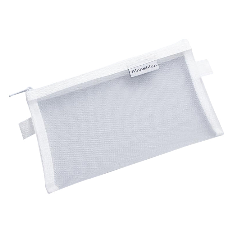 Nylon Simple Transparent Mesh Pencil Case Office School Supplies(Big White)