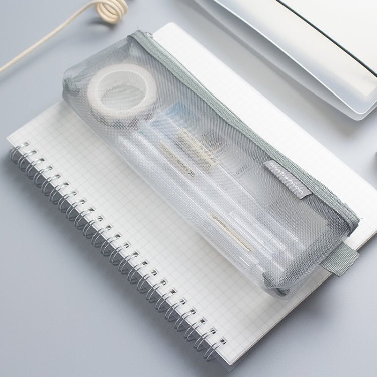 Nylon Simple Transparent Mesh Pencil Case Office School Supplies(Big White)