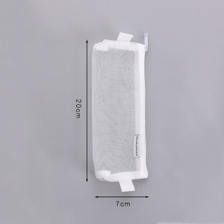 Nylon Simple Transparent Mesh Pencil Case Office School Supplies(Small White)