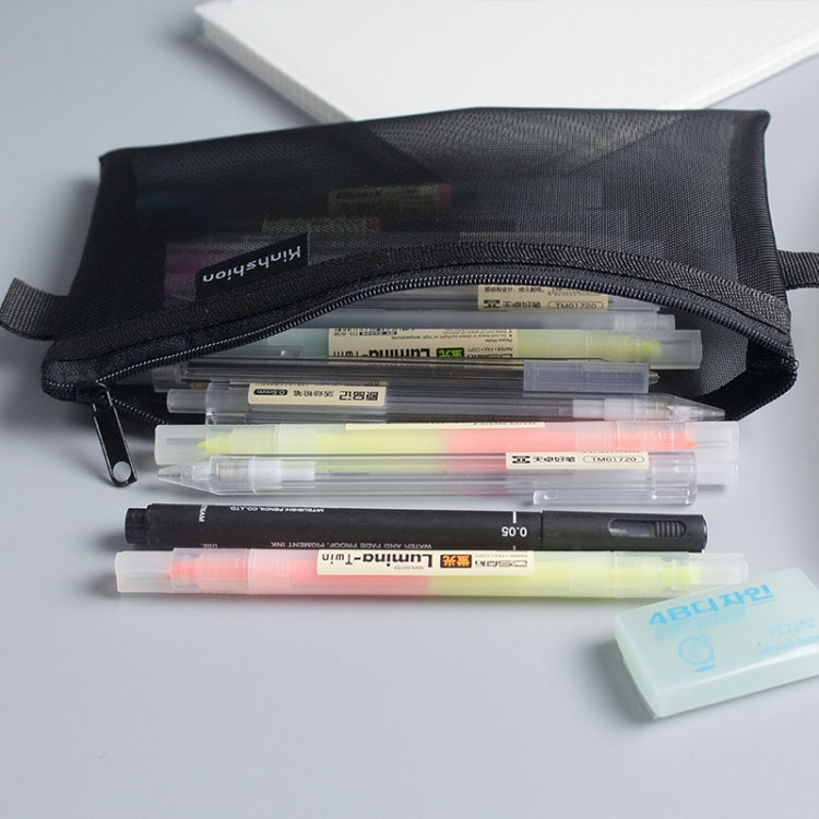 Nylon Simple Transparent Mesh Pencil Case Office School Supplies(Small White)