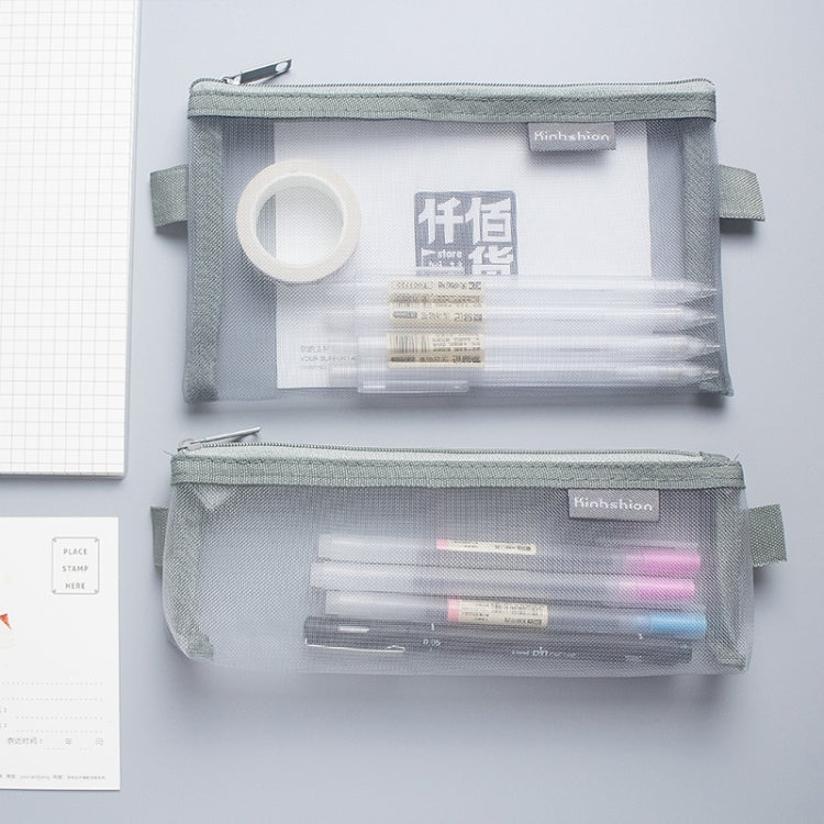 Nylon Simple Transparent Mesh Pencil Case Office School Supplies(Small White)