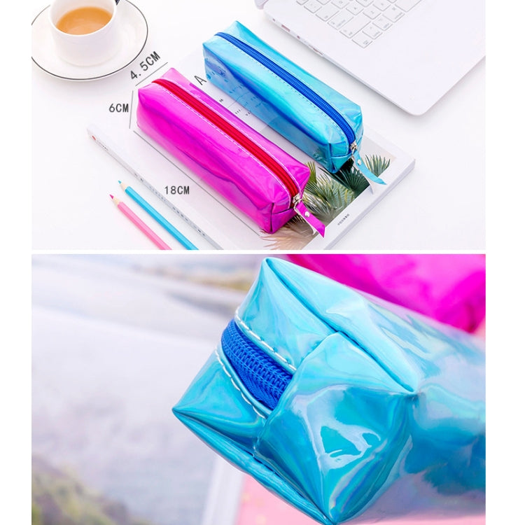 Iridescent Laser Pencil Case PU School Stationery Gift Cute Pencil Box(Rose Red)