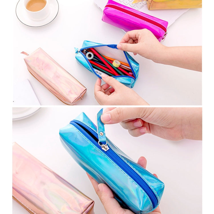 Iridescent Laser Pencil Case PU School Stationery Gift Cute Pencil Box(Rose Red)