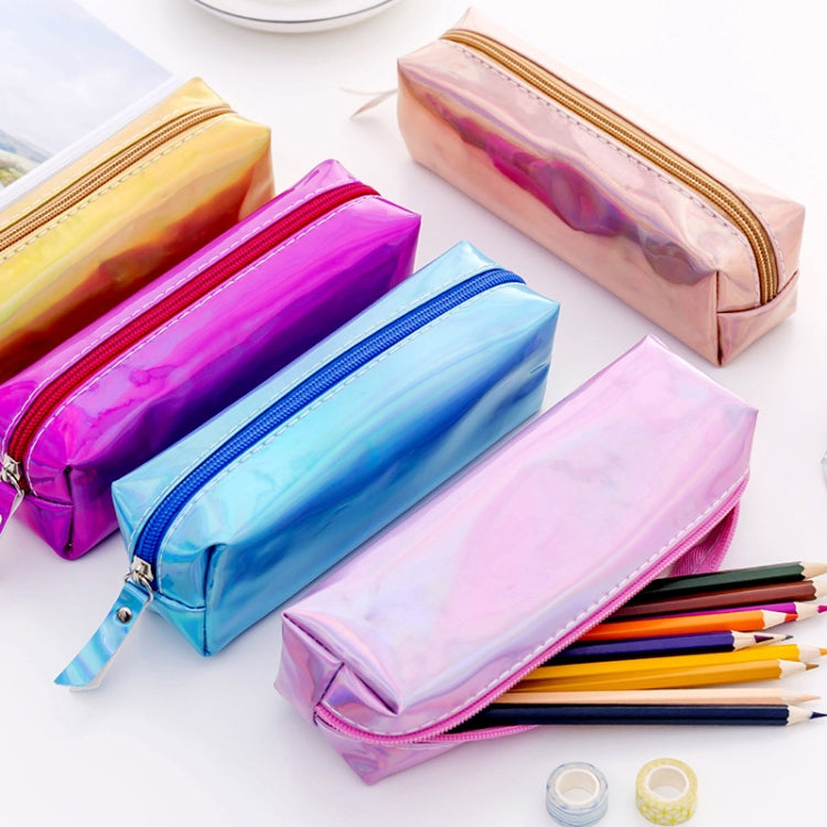 Iridescent Laser Pencil Case PU School Stationery Gift Cute Pencil Box(Rose Red)