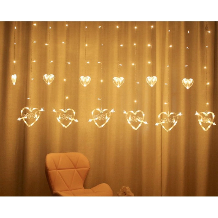 LED Heart-Shaped Decorative Lights Curtain Lights Holiday Dress String Lights, EU Plug(Warm White Light)