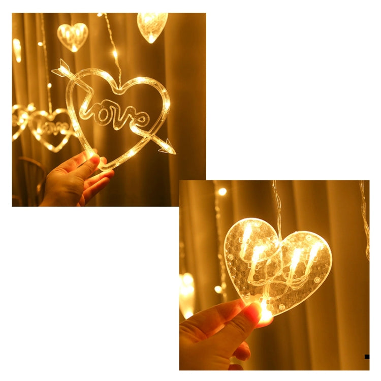 LED Heart-Shaped Decorative Lights Curtain Lights Holiday Dress String Lights, EU Plug(Warm White Light)