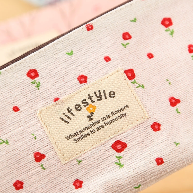 Cute Floral Canvas Zipper Pencil Cases Flower Tree Pen Bags(Light blue)