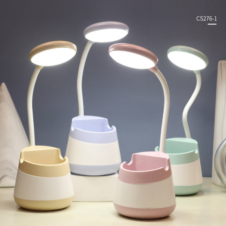 USB Charging LED Desk Light Eye Protection Lamp with Pen Holder and Phone Holder(CS276-1 Yellow)