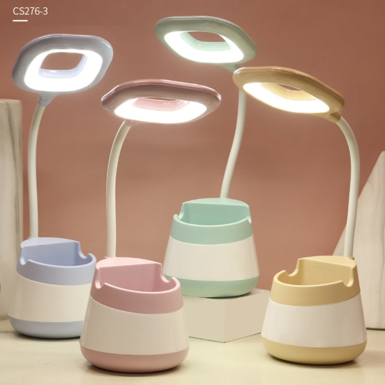 USB Charging LED Desk Light Eye Protection Lamp with Pen Holder and Phone Holder(CS276-3 Yellow)