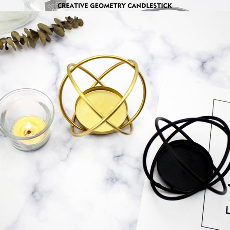 Creative Iron Art  Aromatherapy Candle Holder Desktop Decoration Geometric Metal Candle Holder, Colour: Black