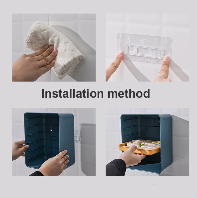 6-Layer Wall-Mounted Hot Pot Tray Kitchen Household Preparation Dishes Free Perforation Rectangular Side Dishes(Gray Frame+ White Plate)