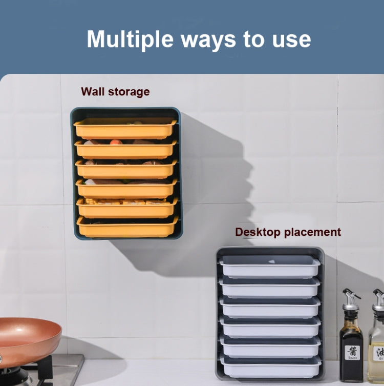 6-Layer Wall-Mounted Hot Pot Tray Kitchen Household Preparation Dishes Free Perforation Rectangular Side Dishes(Gray Frame+ White Plate)