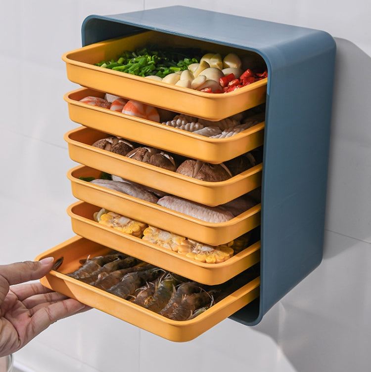 6-Layer Wall-Mounted Hot Pot Tray Kitchen Household Preparation Dishes Free Perforation Rectangular Side Dishes(Gray Frame+ White Plate)
