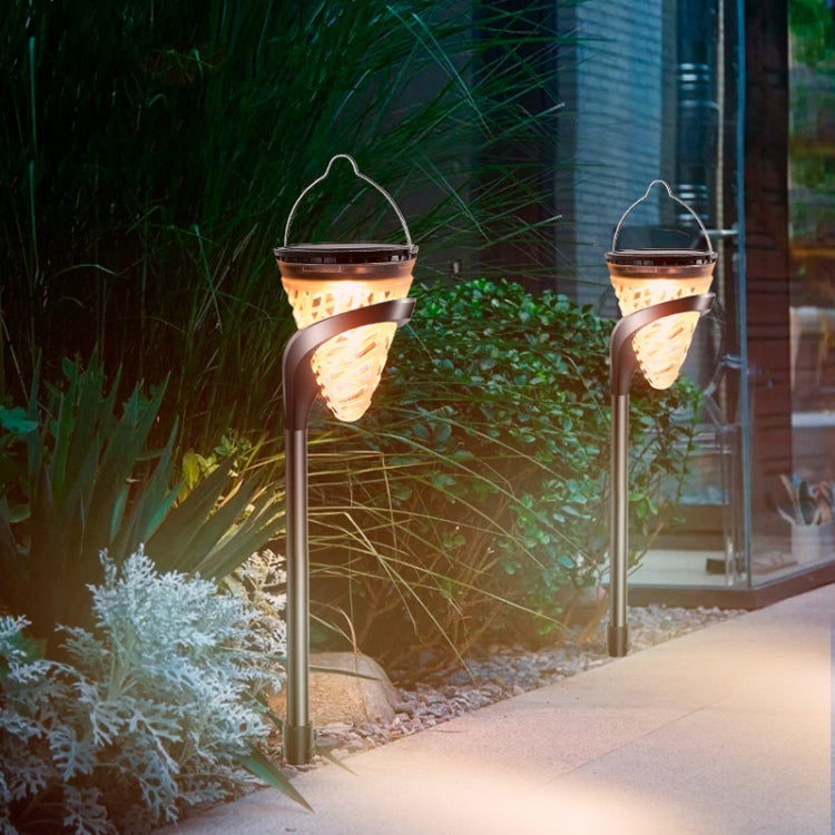 Cone-Shape Garden Decoration Solar Lawn Light Outdoor LED Ground Plug And Wall-Mounted Dual Purpose Lights(White and Warm Light)