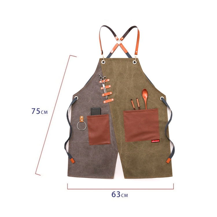 Denim Apron Barber Milk Tea Shop Waiter Overalls(Grey-green Hook Strap)