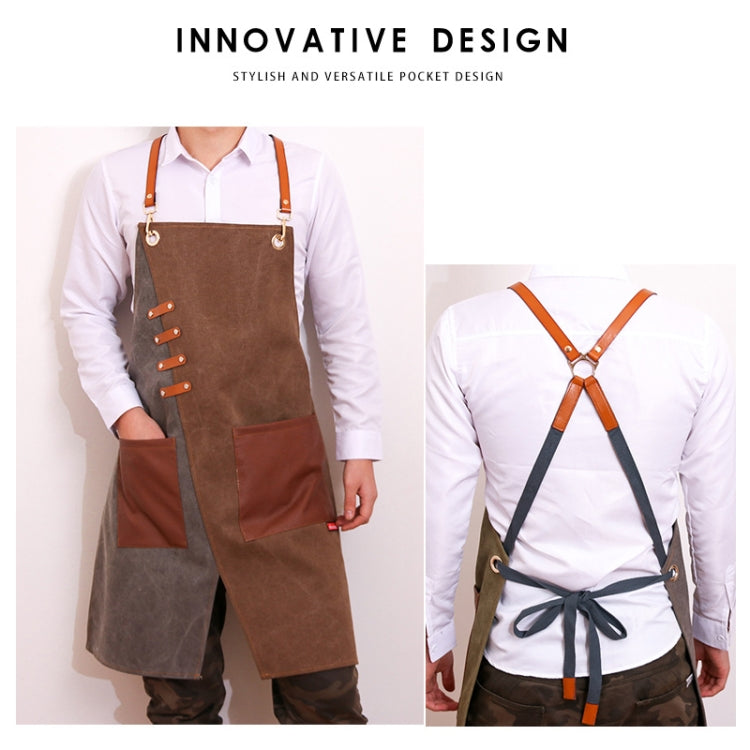 Denim Apron Barber Milk Tea Shop Waiter Overalls(Grey-green Hook Strap)
